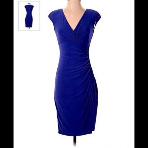 Blue Lauren Dress Capped Sleeve Faux Wrap Dress